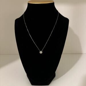 14K White Gold Round Bezel Set .45 Carat Diamond Pendant on Box Chain Appraised